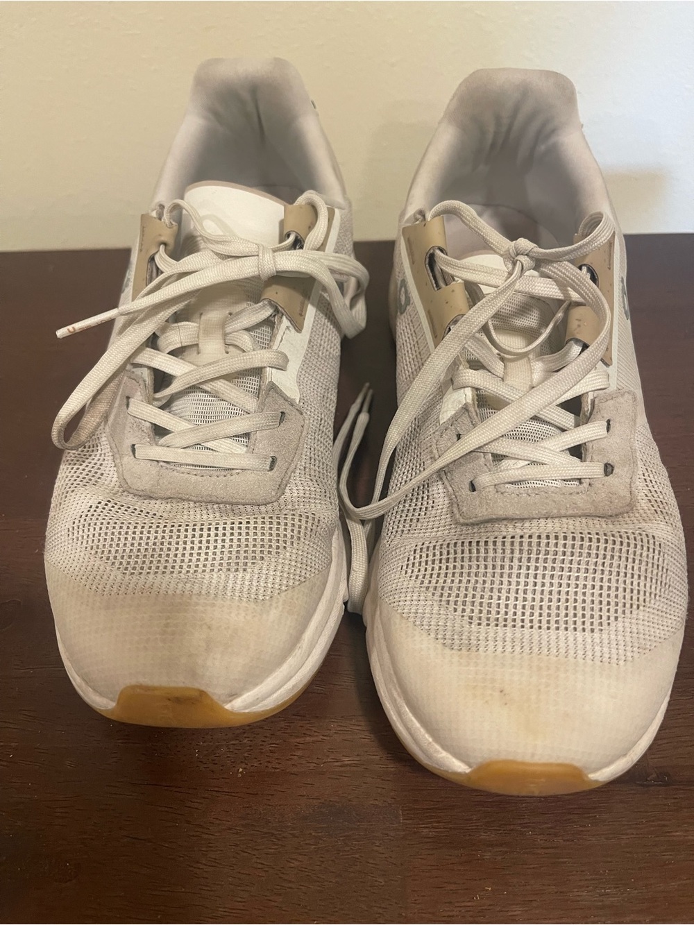 Men's Athletic Mesh Sneakers in Beige and White with Gum Accents